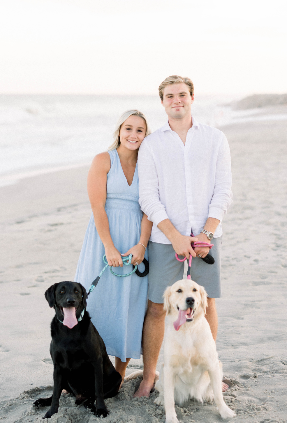 sara-and-jordan-darby Sara and Jordan Darby with dogs on beach
