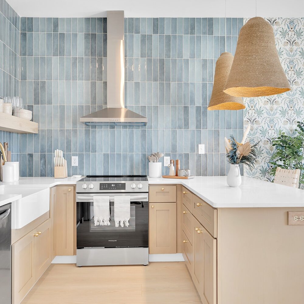 Long term rental management in modern coastal rental kitchen